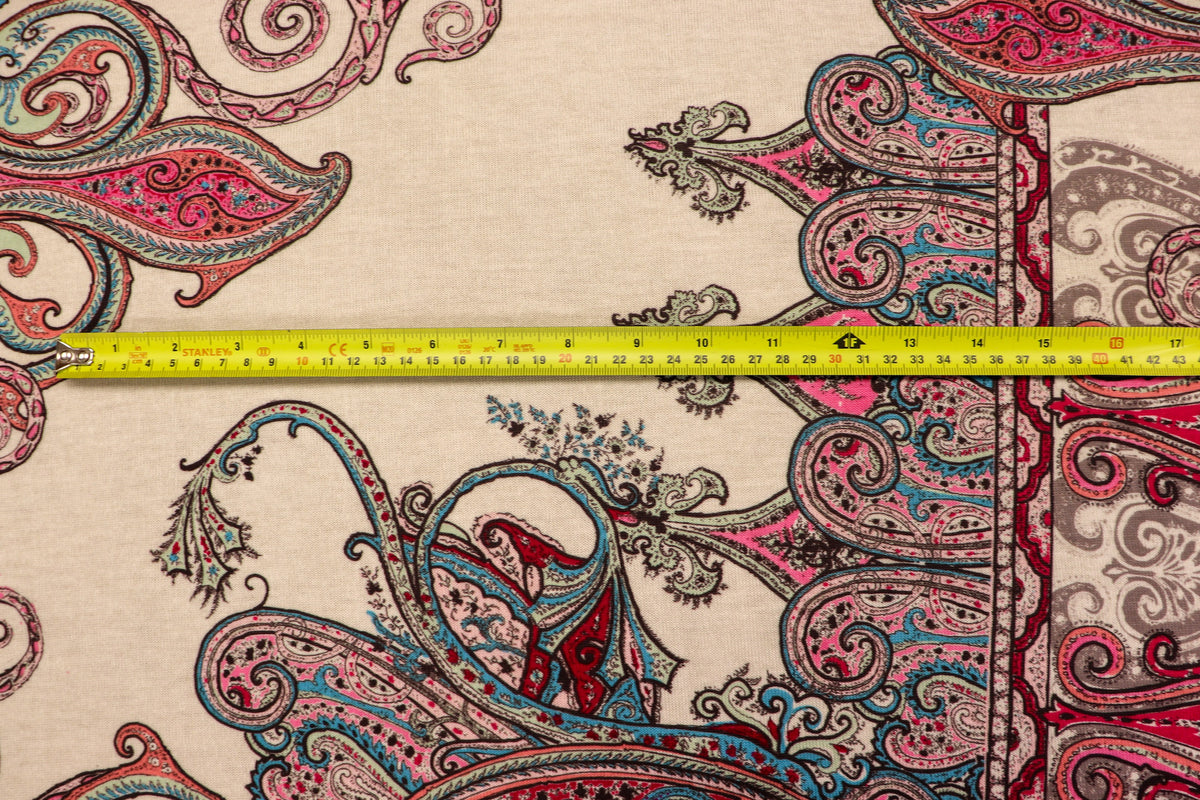Red Green Paisley Knitwear Fabric Traditional Stretch Print