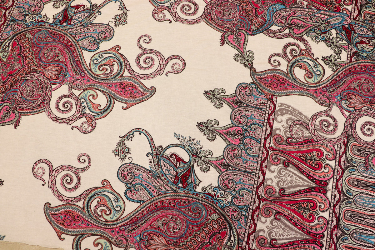 Red Green Paisley Knitwear Fabric Traditional Stretch Print