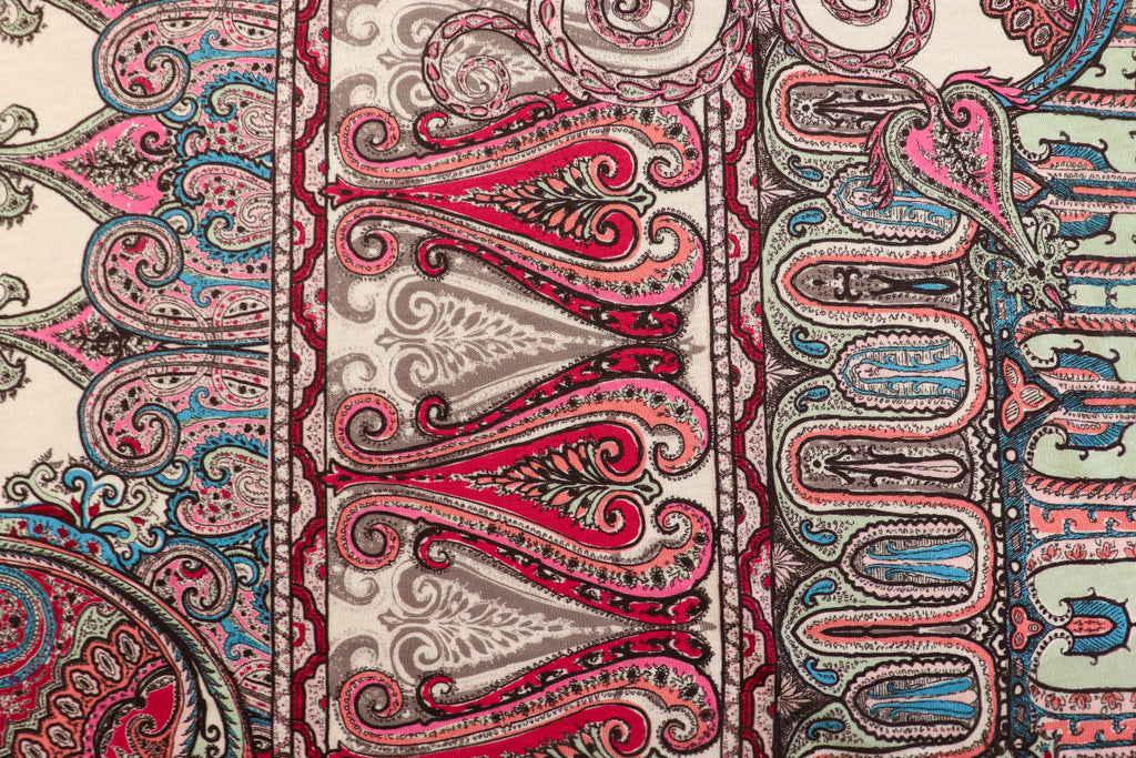 Red Green Paisley Knitwear Fabric Traditional Stretch Print