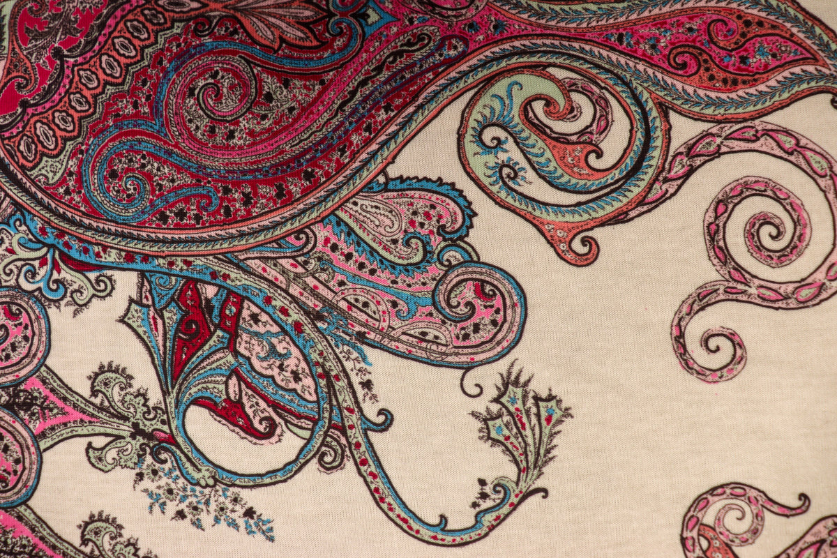 Red Green Paisley Knitwear Fabric Traditional Stretch Print