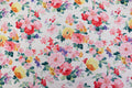 White Floral Knitwear Fabric Light Pink Yellow Flowers