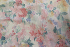 White Floral Knitwear Fabric Light Pink Yellow Flowers