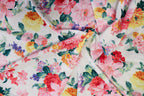White Floral Knitwear Fabric Light Pink Yellow Flowers