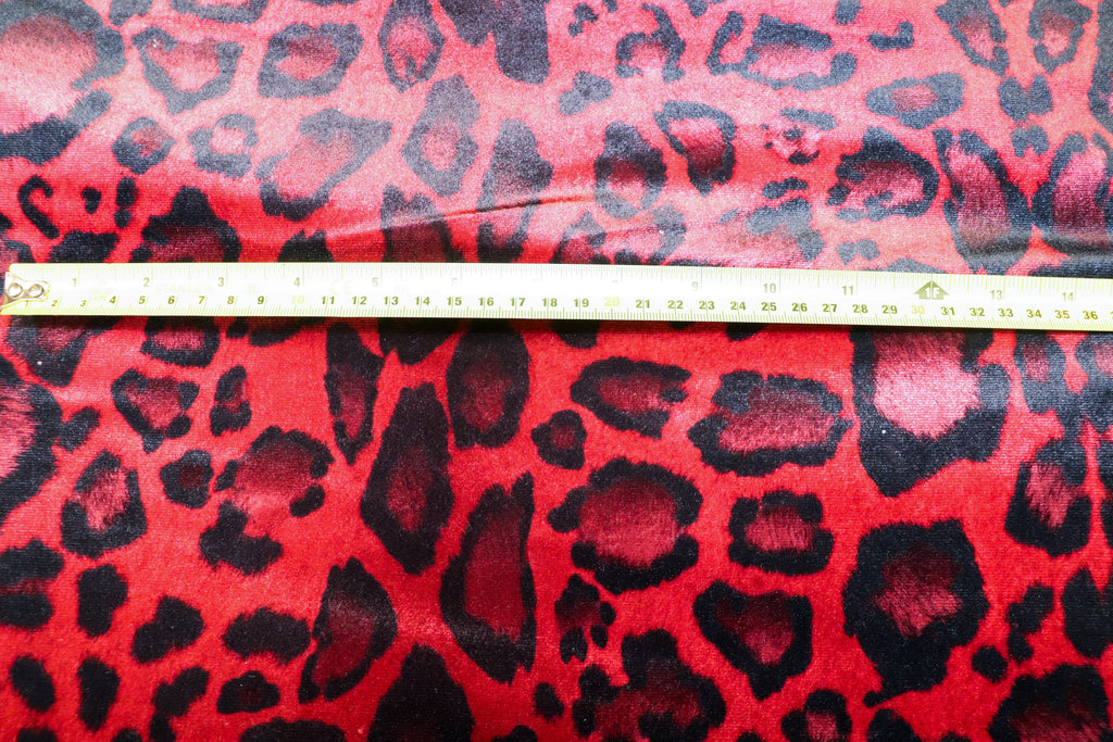 Red Leopard Velvet Fabric Black Animal Spots