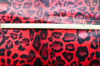 Red Leopard Velvet Fabric Black Animal Spots