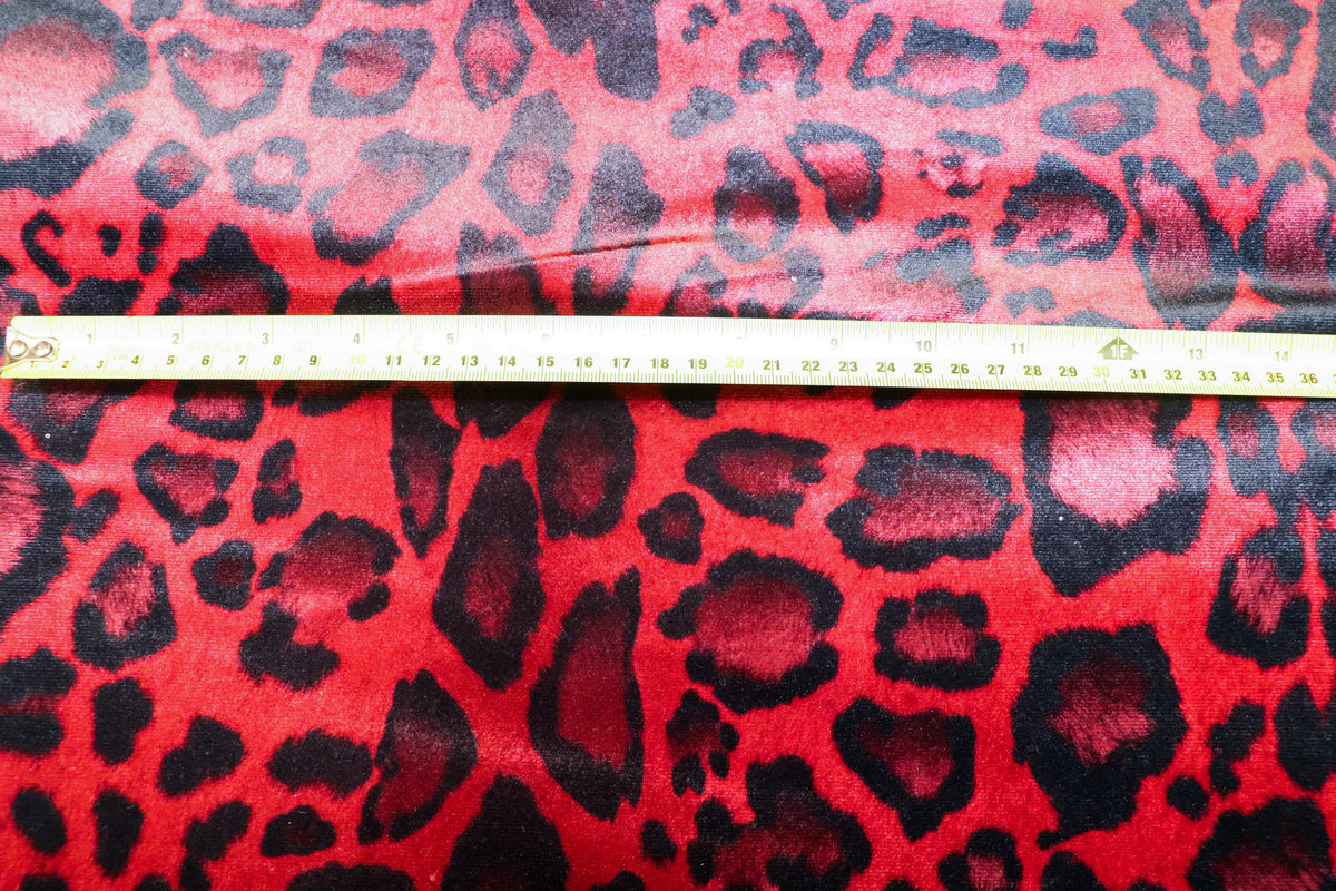 Red Leopard Velvet Fabric Black Animal Spots