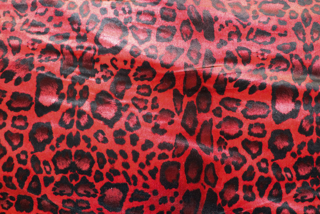 Red Leopard Velvet Fabric Black Animal Spots