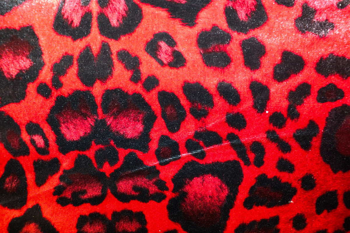 Red Leopard Velvet Fabric Black Animal Spots