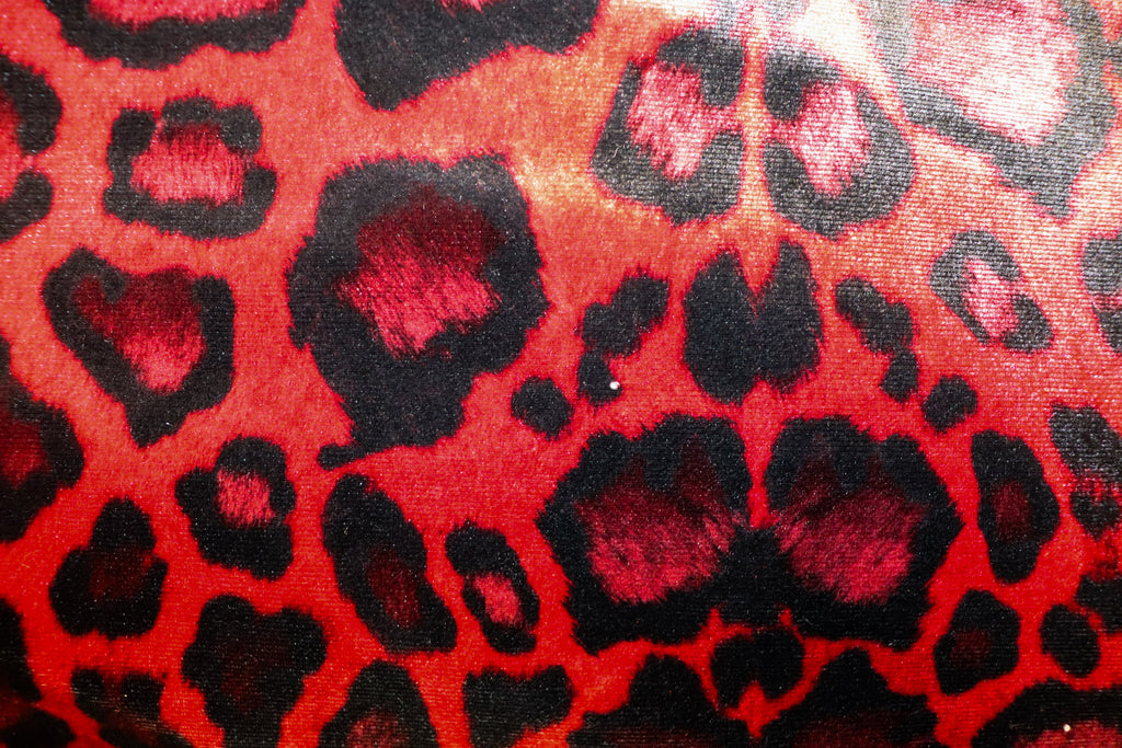 Red Leopard Velvet Fabric Black Animal Spots