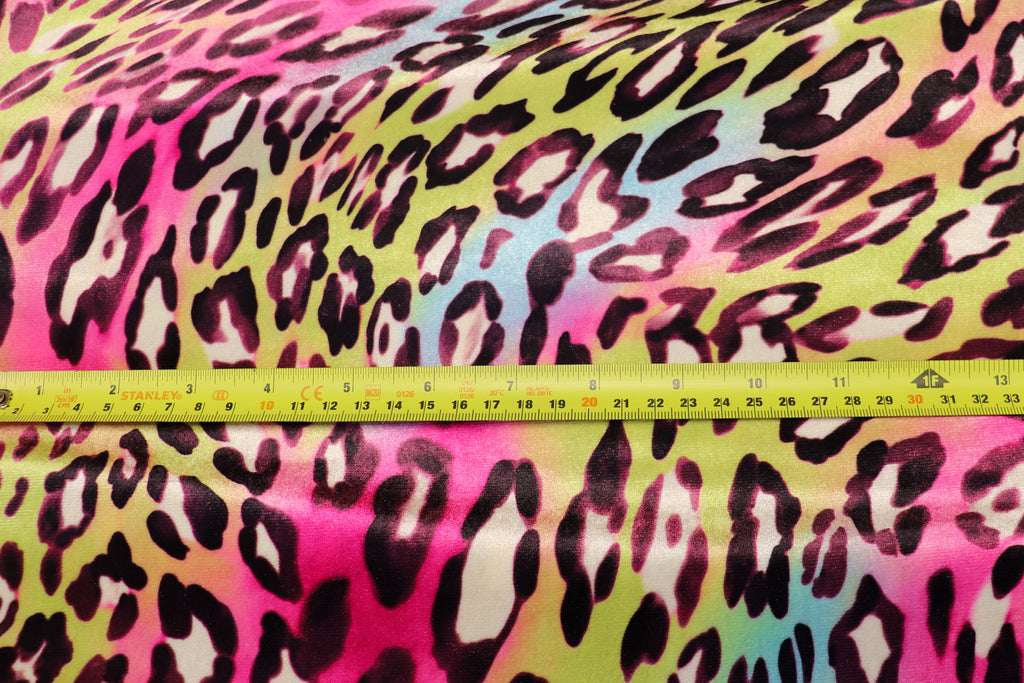 Pink Multicolour Leopard Velvet Fabric Wavy Animal Print