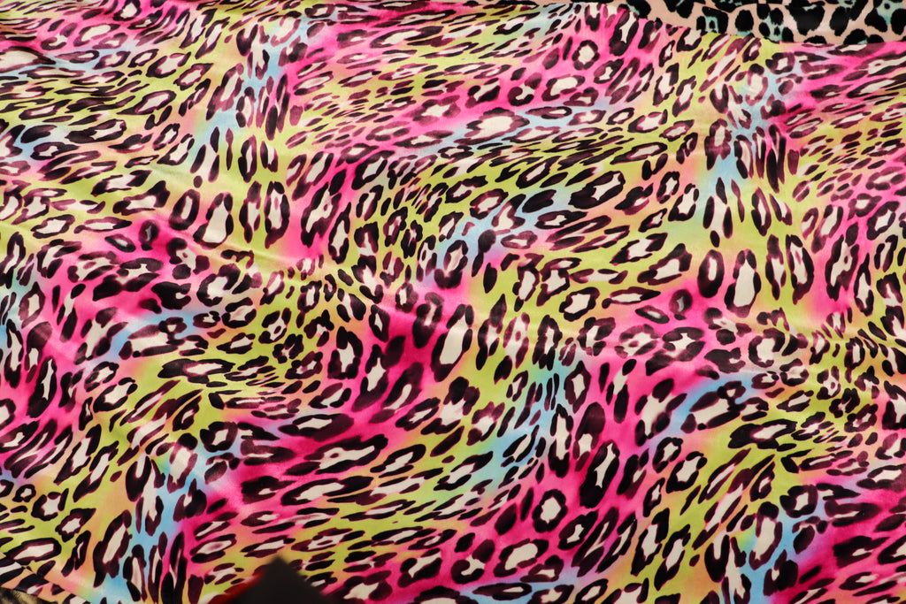 Pink Multicolour Leopard Velvet Fabric Wavy Animal Print