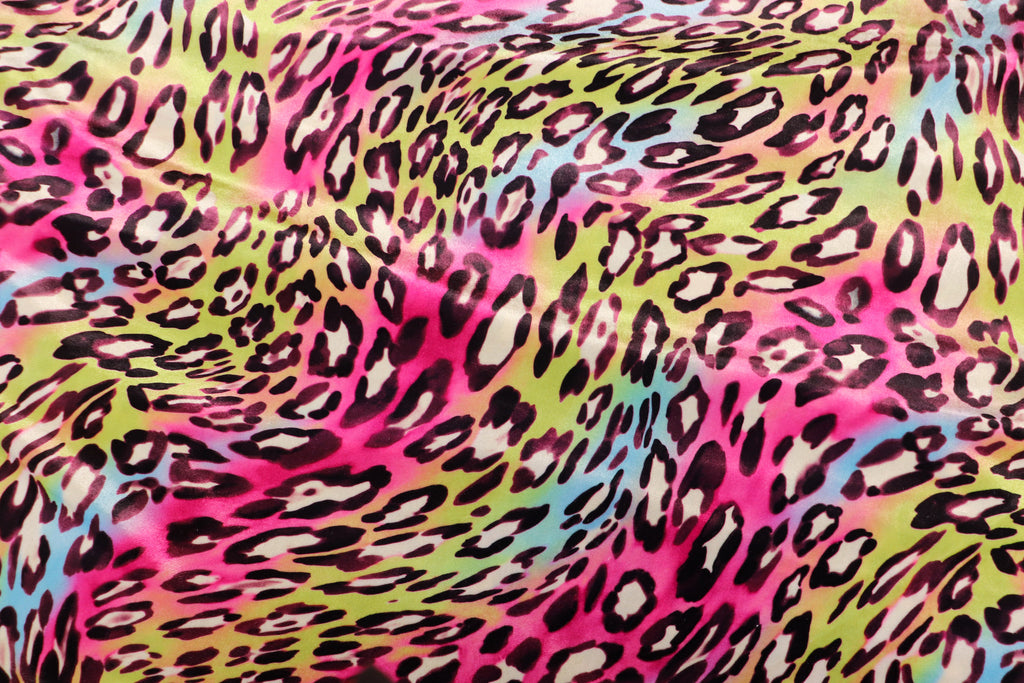 Pink Multicolour Leopard Velvet Fabric Wavy Animal Print