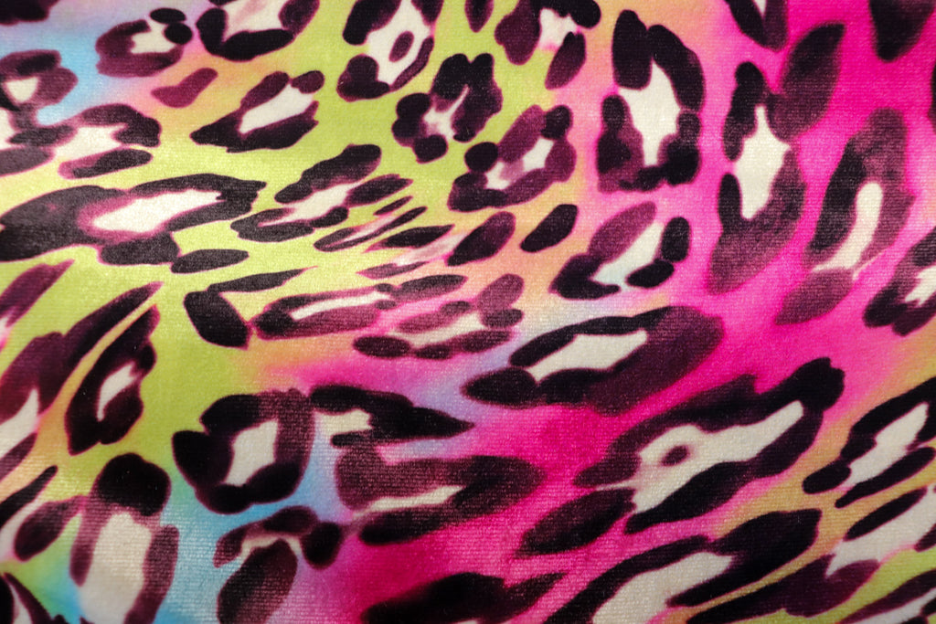 Pink Multicolour Leopard Velvet Fabric Wavy Animal Print