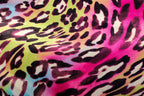Pink Multicolour Leopard Velvet Fabric Wavy Animal Print
