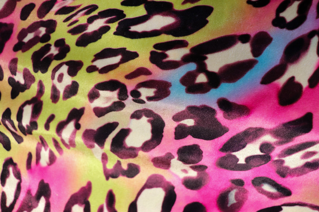 Pink Multicolour Leopard Velvet Fabric Wavy Animal Print