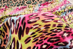 Pink Multicolour Leopard Velvet Fabric Wavy Animal Print