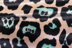 Jaguar Print Velvet Fabric Blush Pink Black Light Blue Animal Rosettes