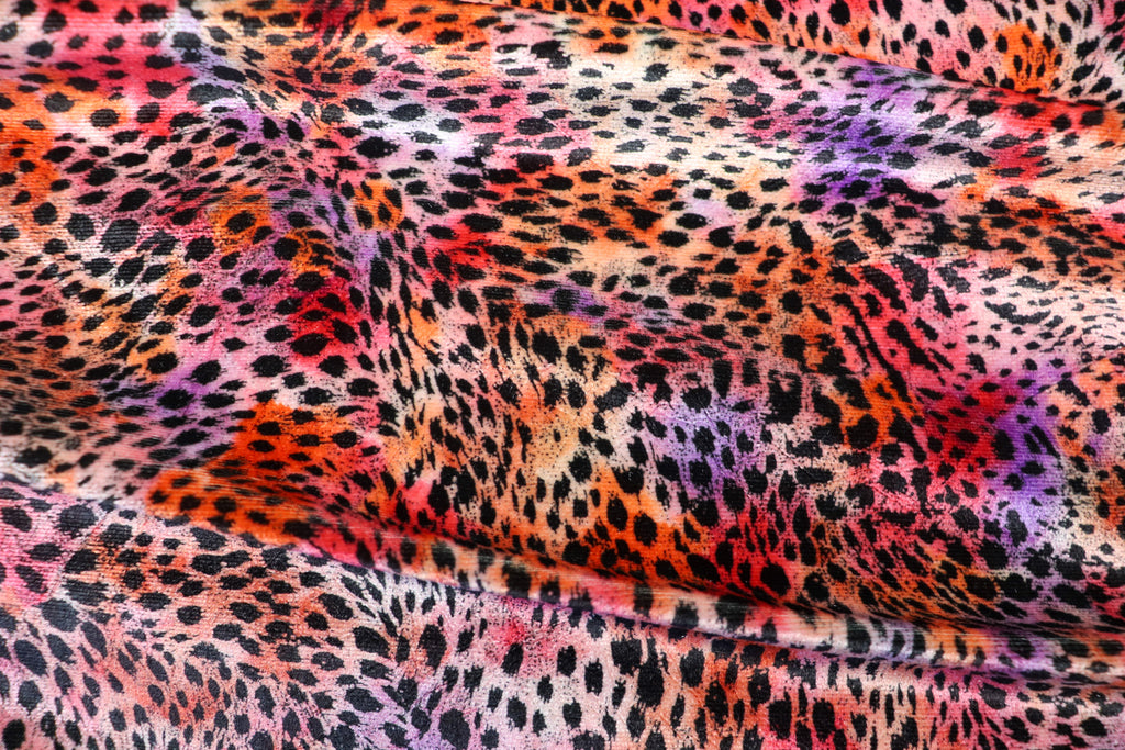 Red Pink Purple Velvet Fabric Small Abstract Animal Spots
