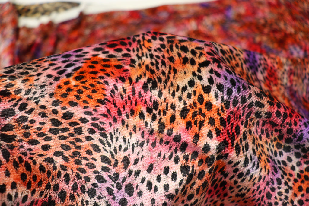 Red Pink Purple Velvet Fabric Small Abstract Animal Spots