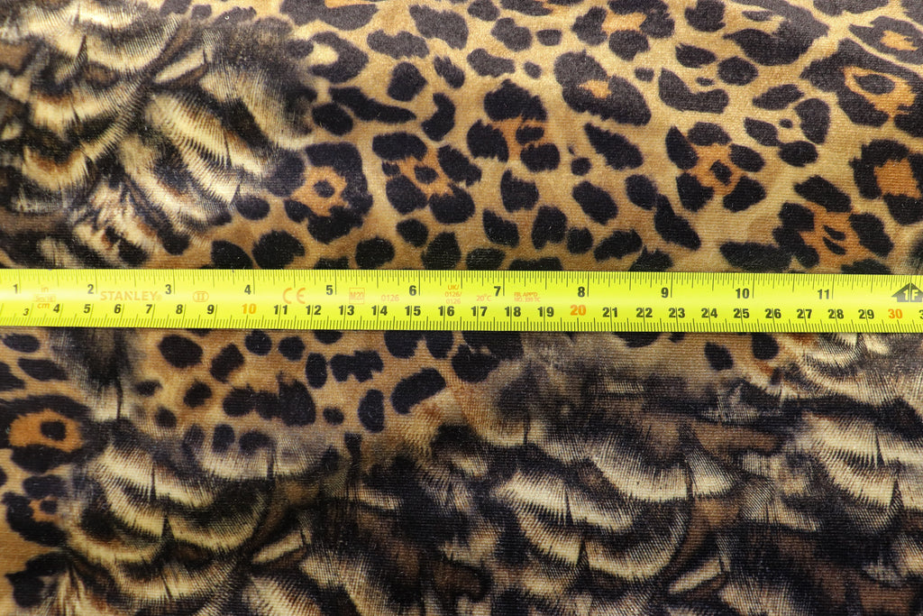 Golden Brown Leopard Velvet Fabric Abstract Fur Effect Print