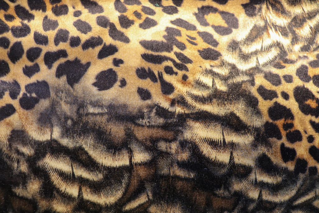 Golden Brown Leopard Velvet Fabric Abstract Fur Effect Print