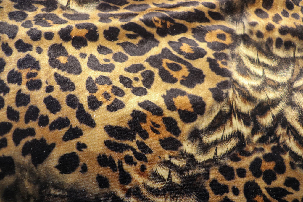 Golden Brown Leopard Velvet Fabric Abstract Fur Effect Print