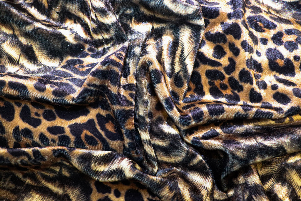 Golden Brown Leopard Velvet Fabric Abstract Fur Effect Print