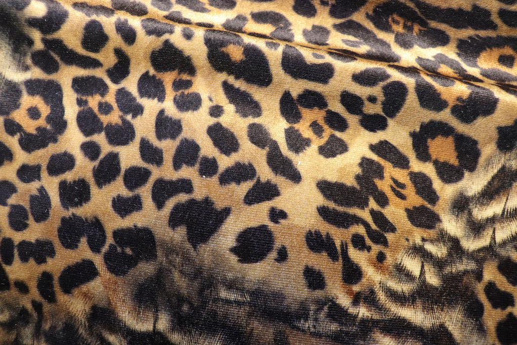 Golden Brown Leopard Velvet Fabric Abstract Fur Effect Print