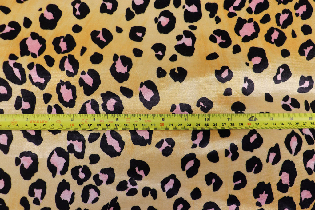 Golden Leopard Velvet Fabric Black Pink Animal Spots