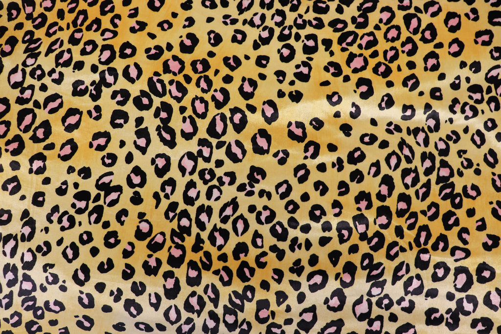 Golden Leopard Velvet Fabric Black Pink Animal Spots