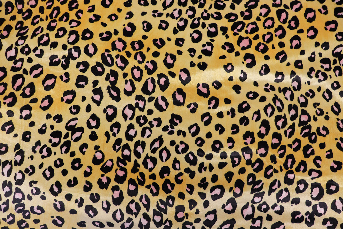 Golden Leopard Velvet Fabric Black Pink Animal Spots
