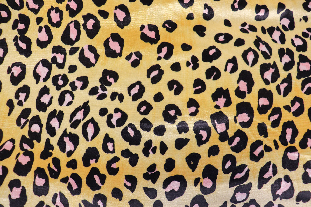 Golden Leopard Velvet Fabric Black Pink Animal Spots