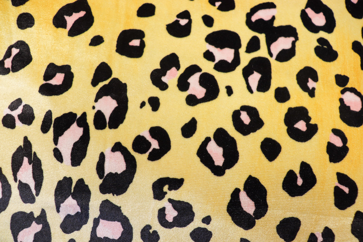 Golden Leopard Velvet Fabric Black Pink Animal Spots