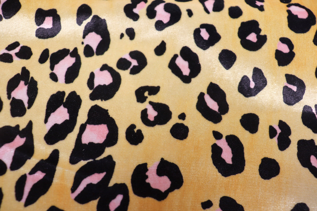 Golden Leopard Velvet Fabric Black Pink Animal Spots