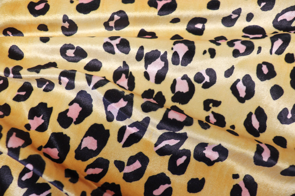Golden Leopard Velvet Fabric Black Pink Animal Spots