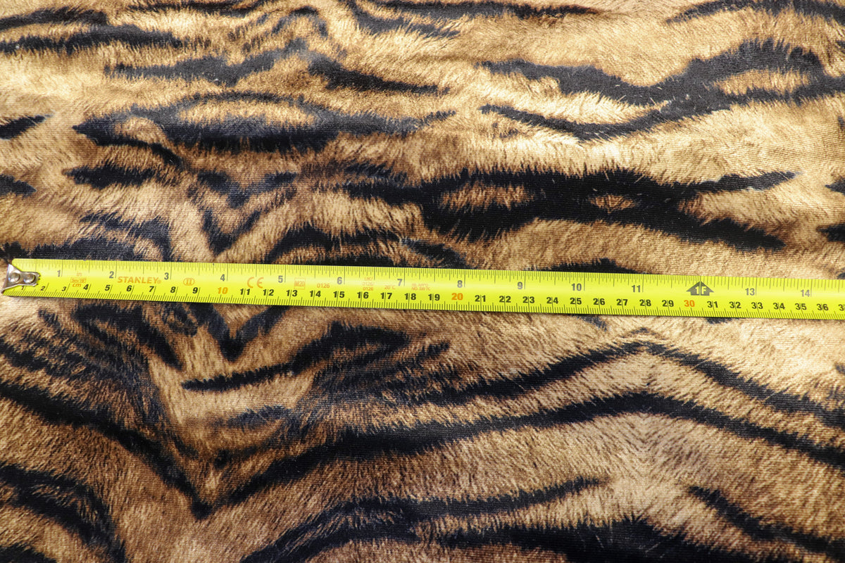 Tiger Stripe Velvet Fabric Brown Realistic Animal Print