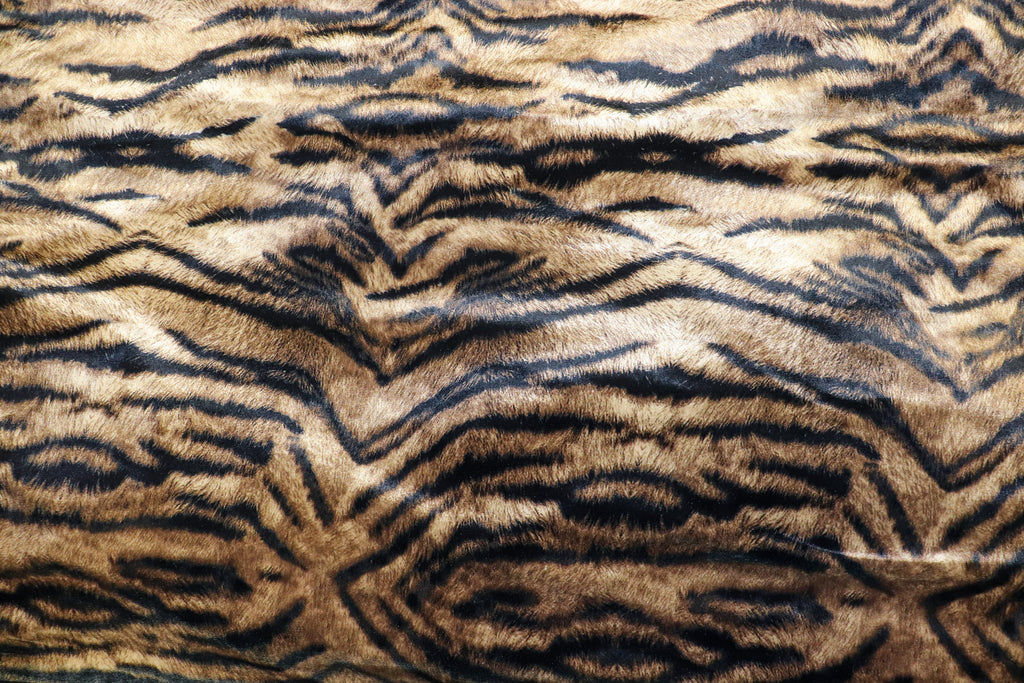 Tiger Stripe Velvet Fabric Brown Realistic Animal Print