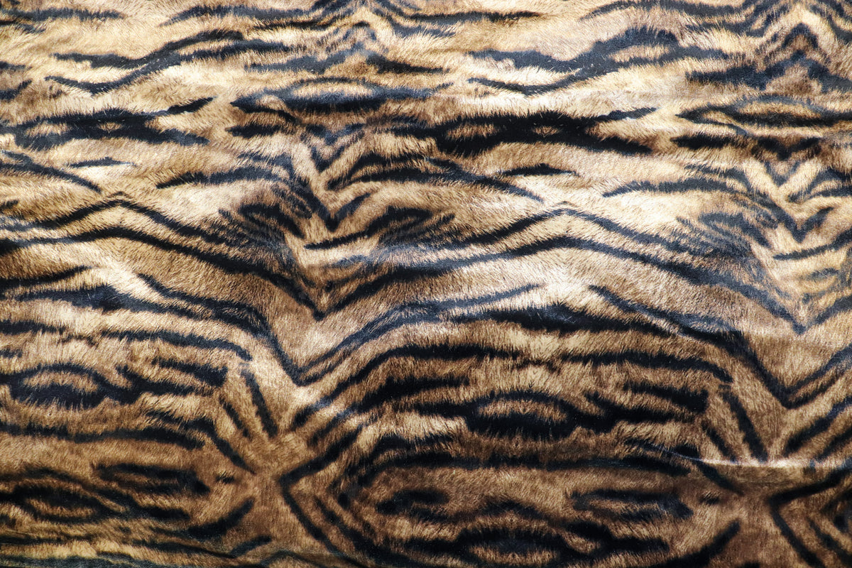 Tiger Stripe Velvet Fabric Brown Realistic Animal Print