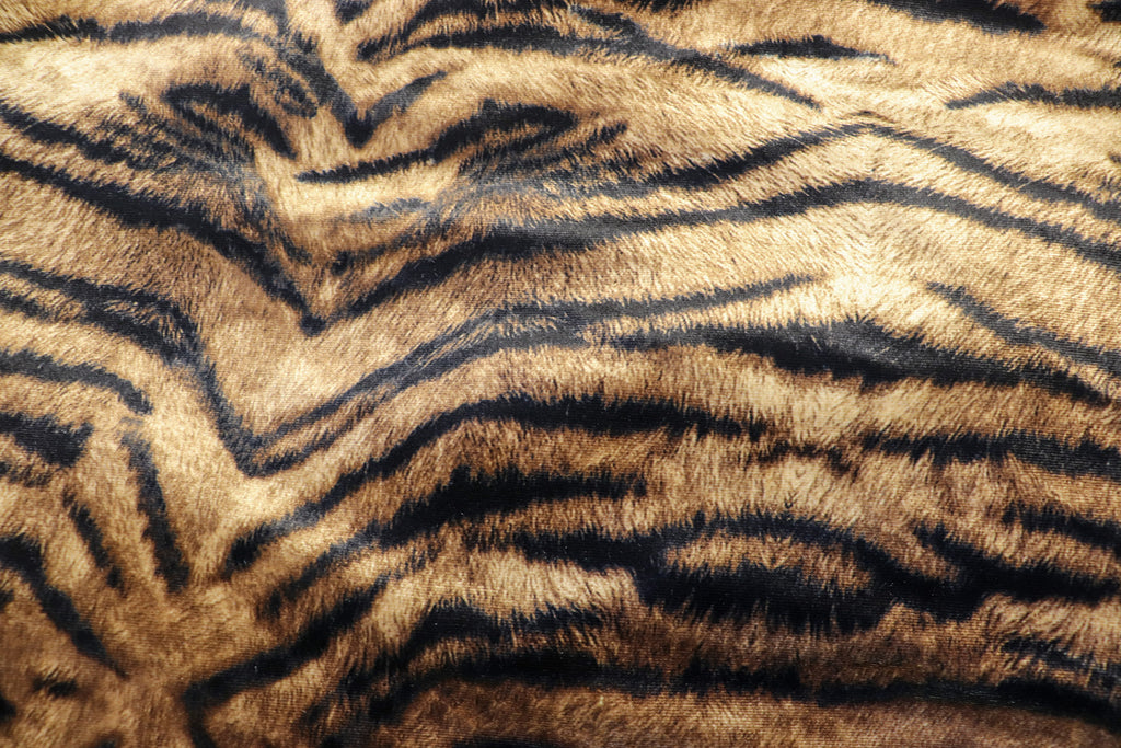 Tiger Stripe Velvet Fabric Brown Realistic Animal Print