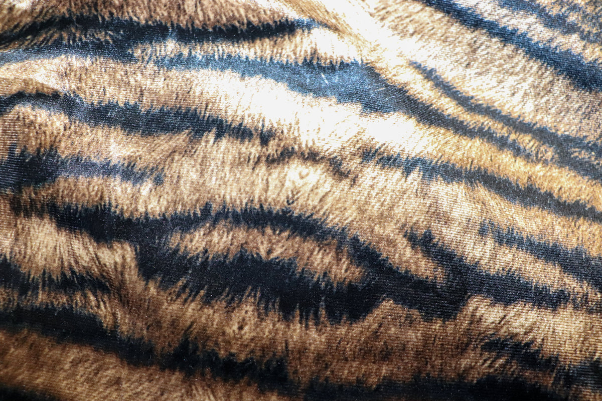 Tiger Stripe Velvet Fabric Brown Realistic Animal Print