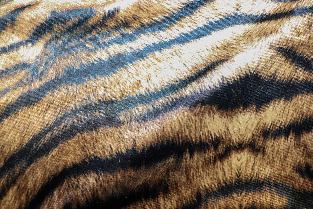 Tiger Stripe Velvet Fabric Brown Realistic Animal Print