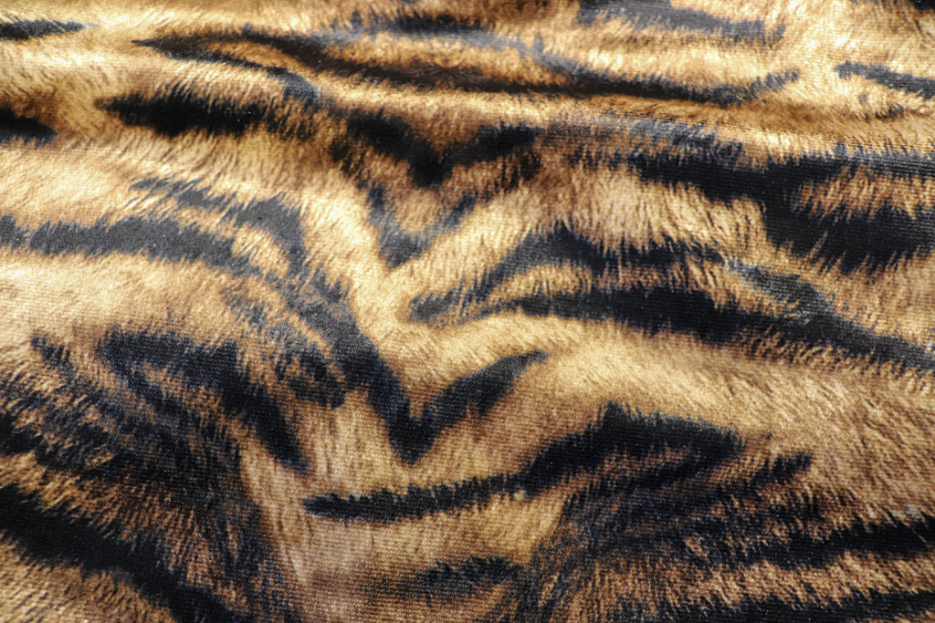 Tiger Stripe Velvet Fabric Brown Realistic Animal Print