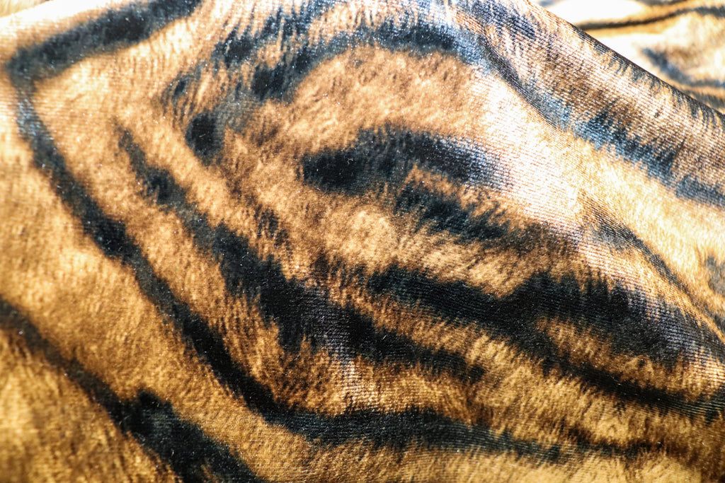 Tiger Stripe Velvet Fabric Brown Realistic Animal Print