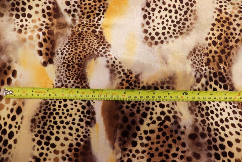 Brown Beige Cheetah Velvet Fabric Tie Dye Waves Black Spots