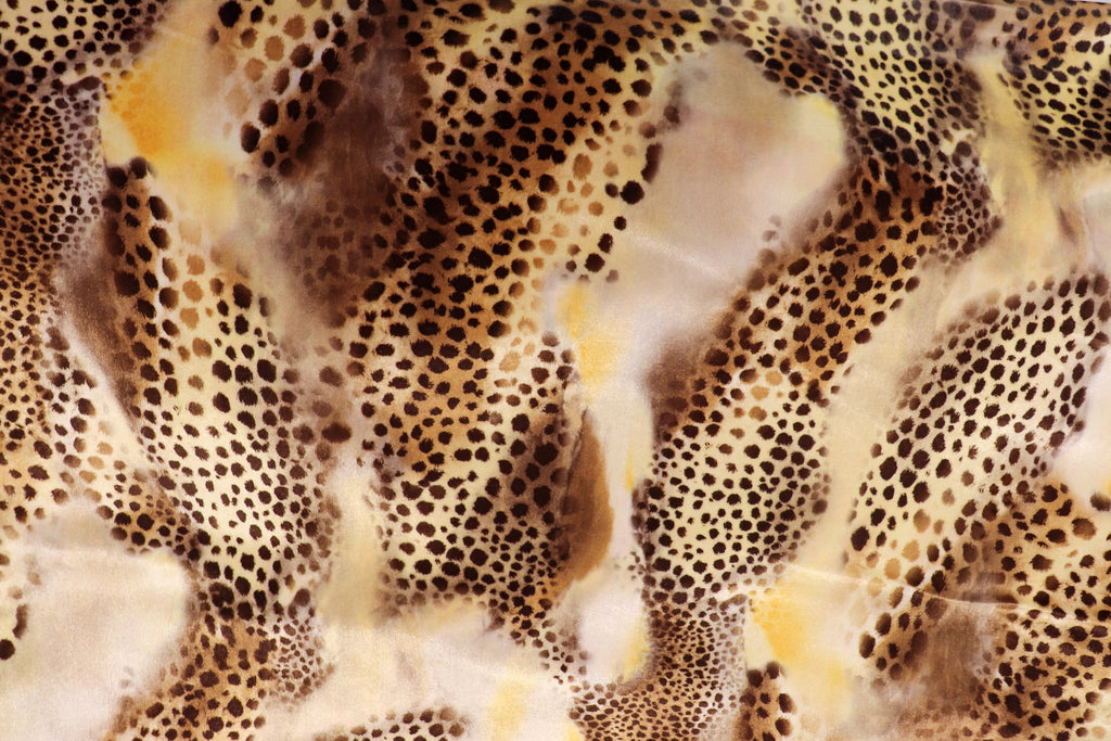Brown Beige Cheetah Velvet Fabric Tie Dye Waves Black Spots