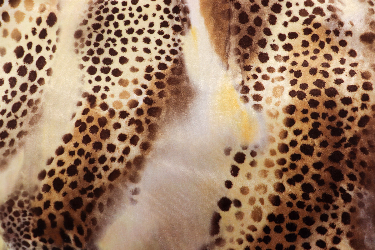 Brown Beige Cheetah Velvet Fabric Tie Dye Waves Black Spots
