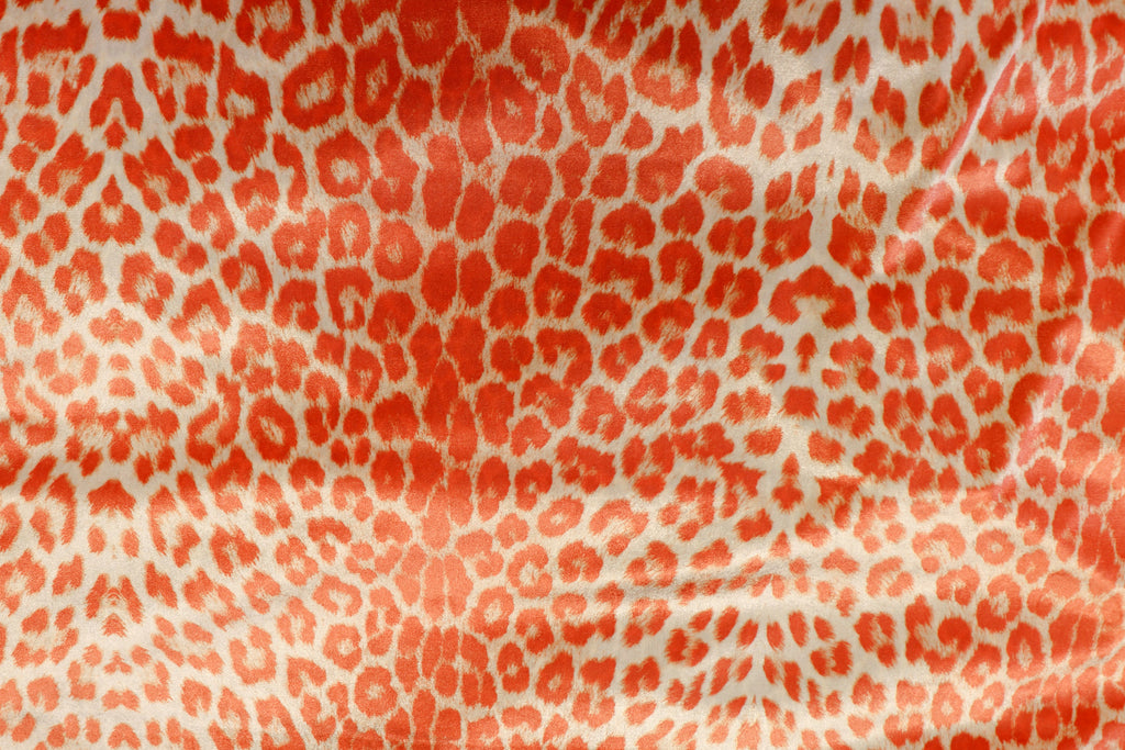Coral Leopard Velvet Fabric Animal Print