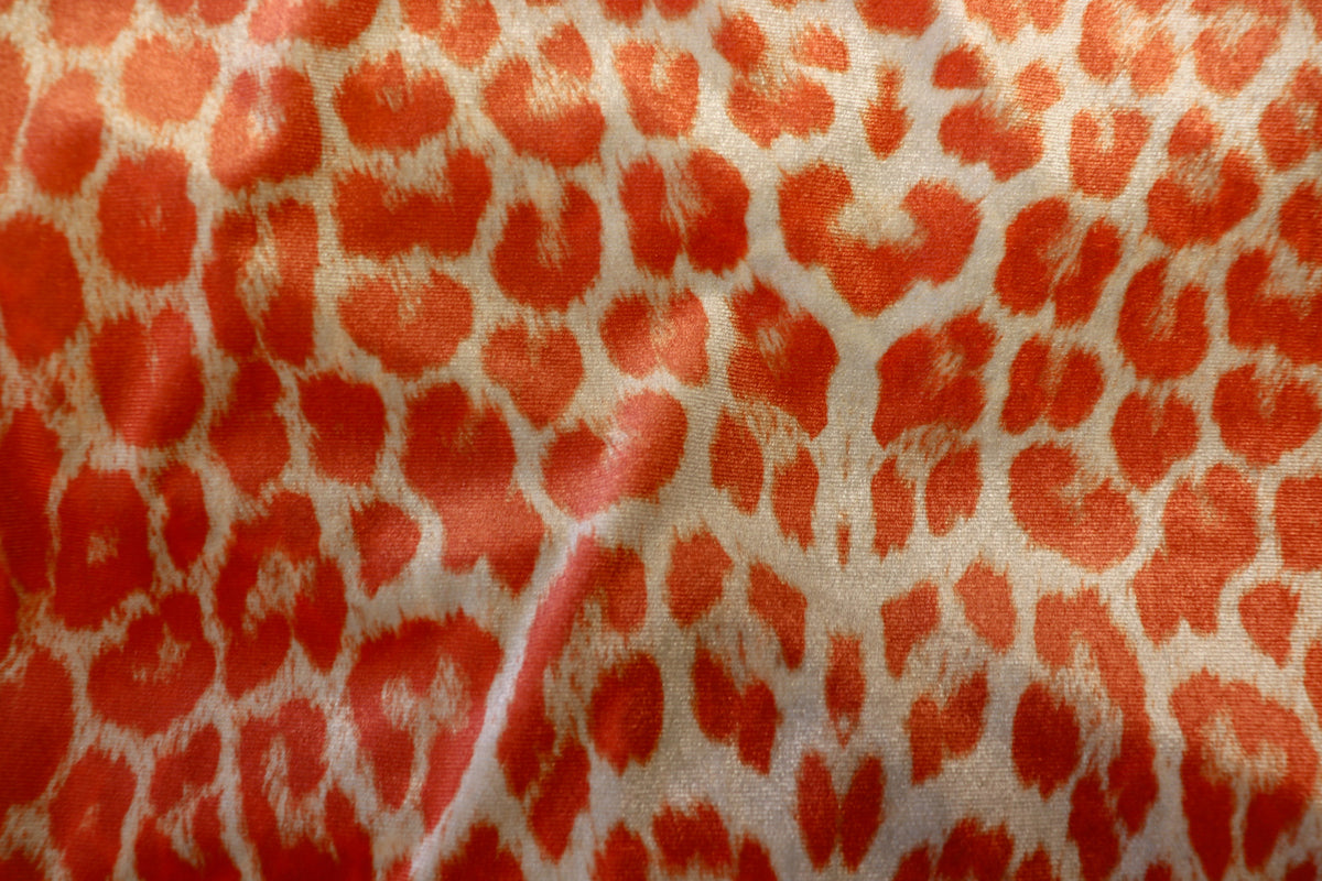 Coral Leopard Velvet Fabric Animal Print
