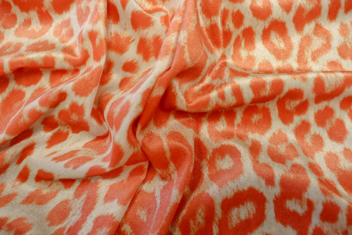 Coral Leopard Velvet Fabric Animal Print