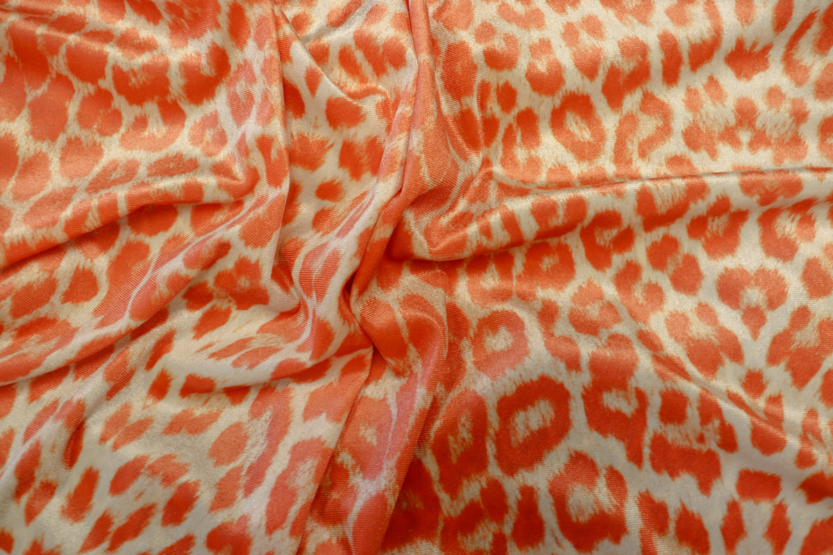 Coral Leopard Velvet Fabric Animal Print